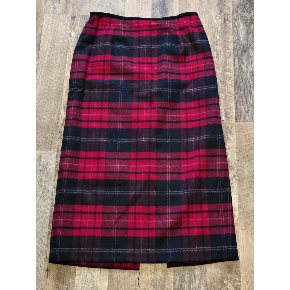 Vintage 90s Talbots Wool Red Plaid Midi Skirt Academia Preppy Equestrian 12